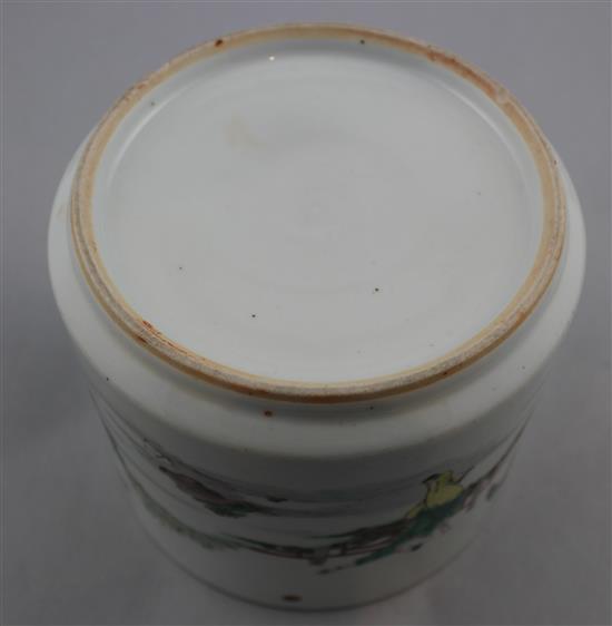 A Chinese famille verte brush pot, probably late 19th century, 14.2cm.